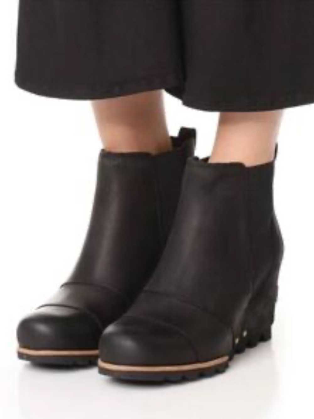 Sorel Lea Wedge Heels Ankle Boots Booties Slip On Black Leather Women’s 7.5